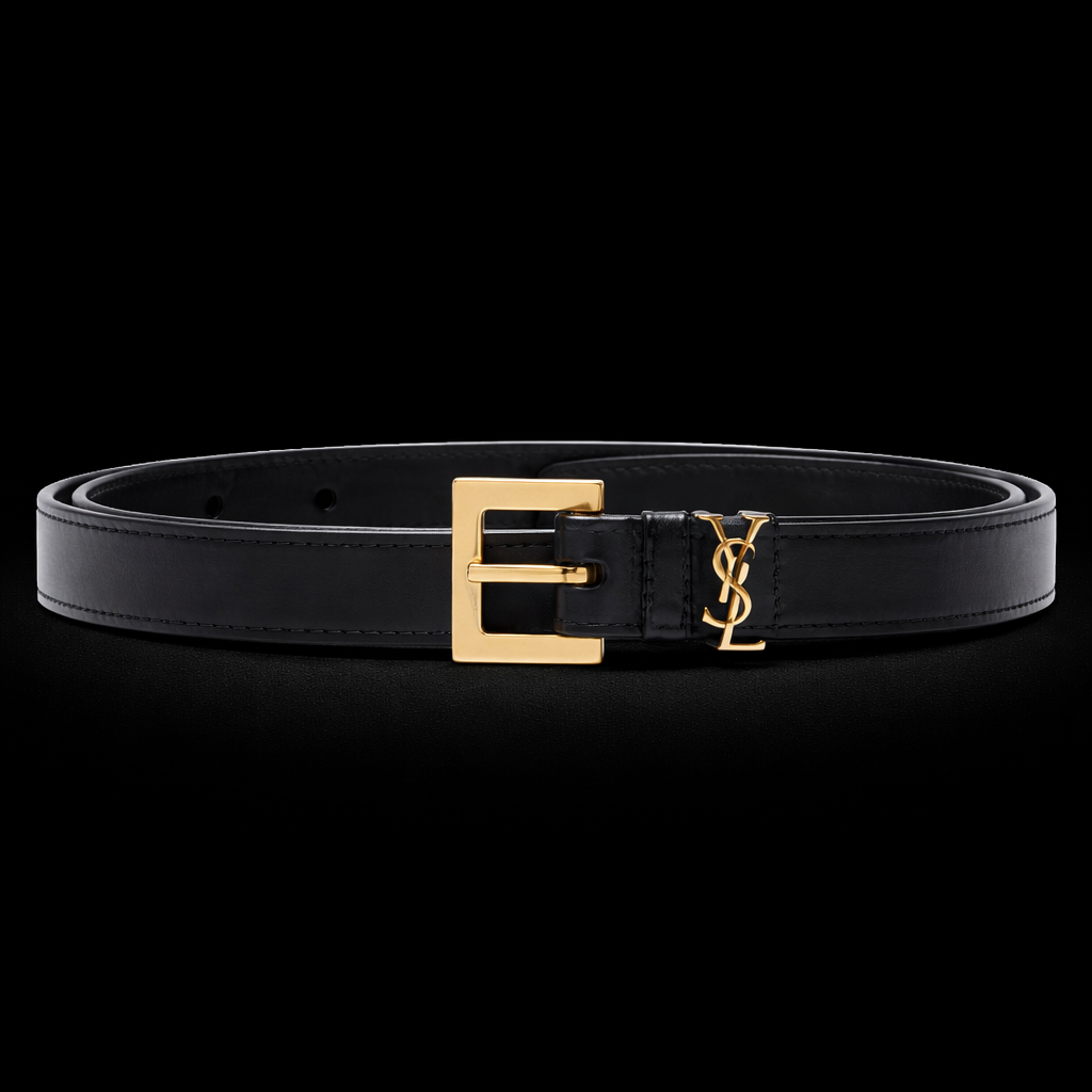 SAINT LAURENT - Cintura in Pelle Nera 90cm con Logo YSL Oro