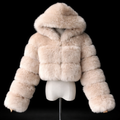 LUXURY FUR - Giacca Pelliccia Eco con Cappuccio Beige Cropped